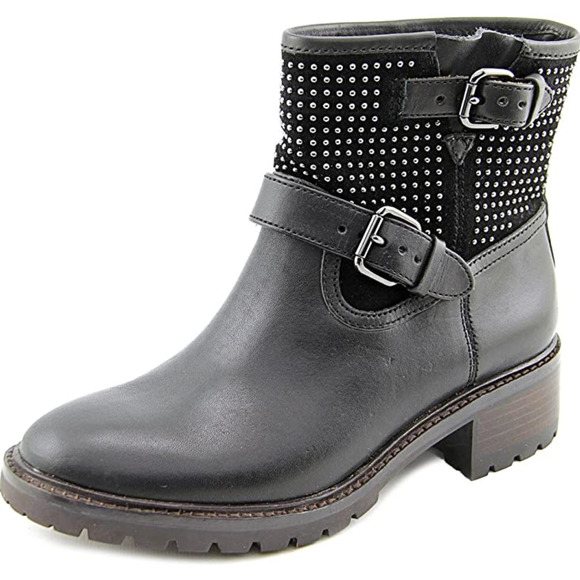 Coach Gates Studded Black Leather Moto Boots Sz 7B - Picture 1 of 10